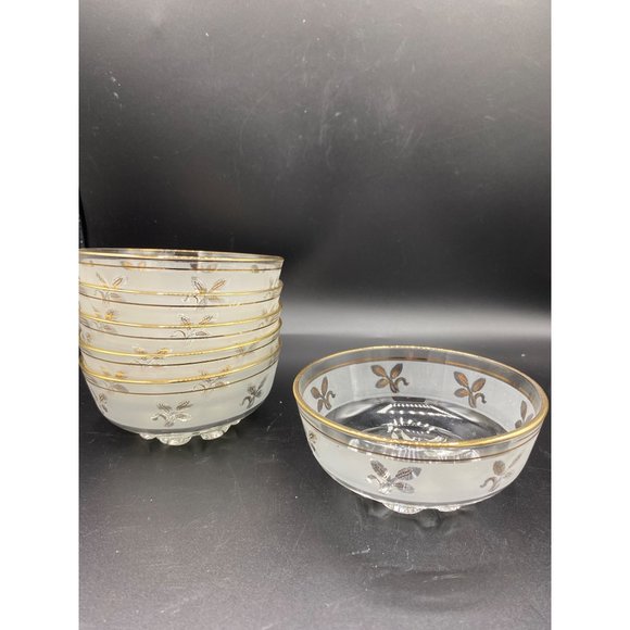 6 Vintage Frosted and Gold Leaf design Dessert Bowls 1960's 4 1/2 inch - Picture 7 of 16